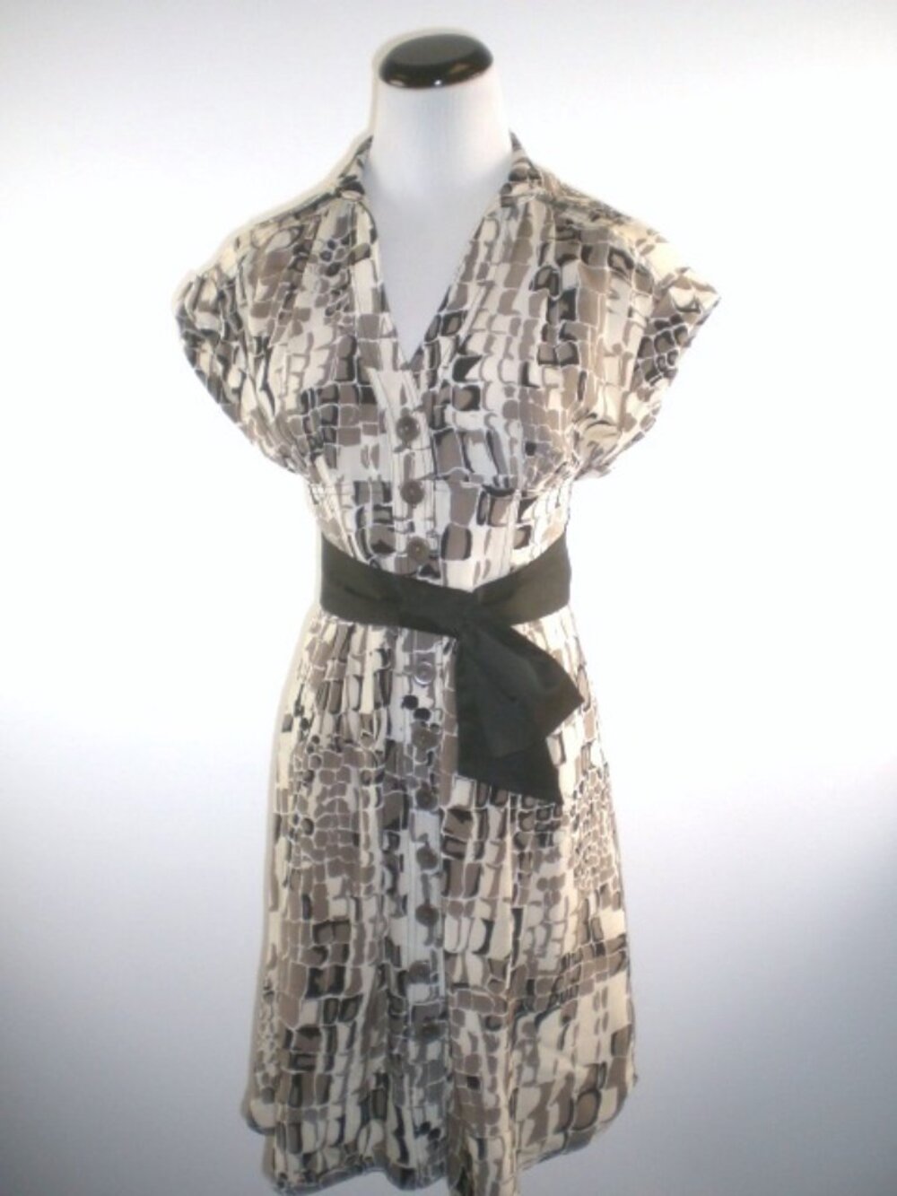 NANETTE LEPORE geometric animal print SILK Shirt DRESS short sleeve 2